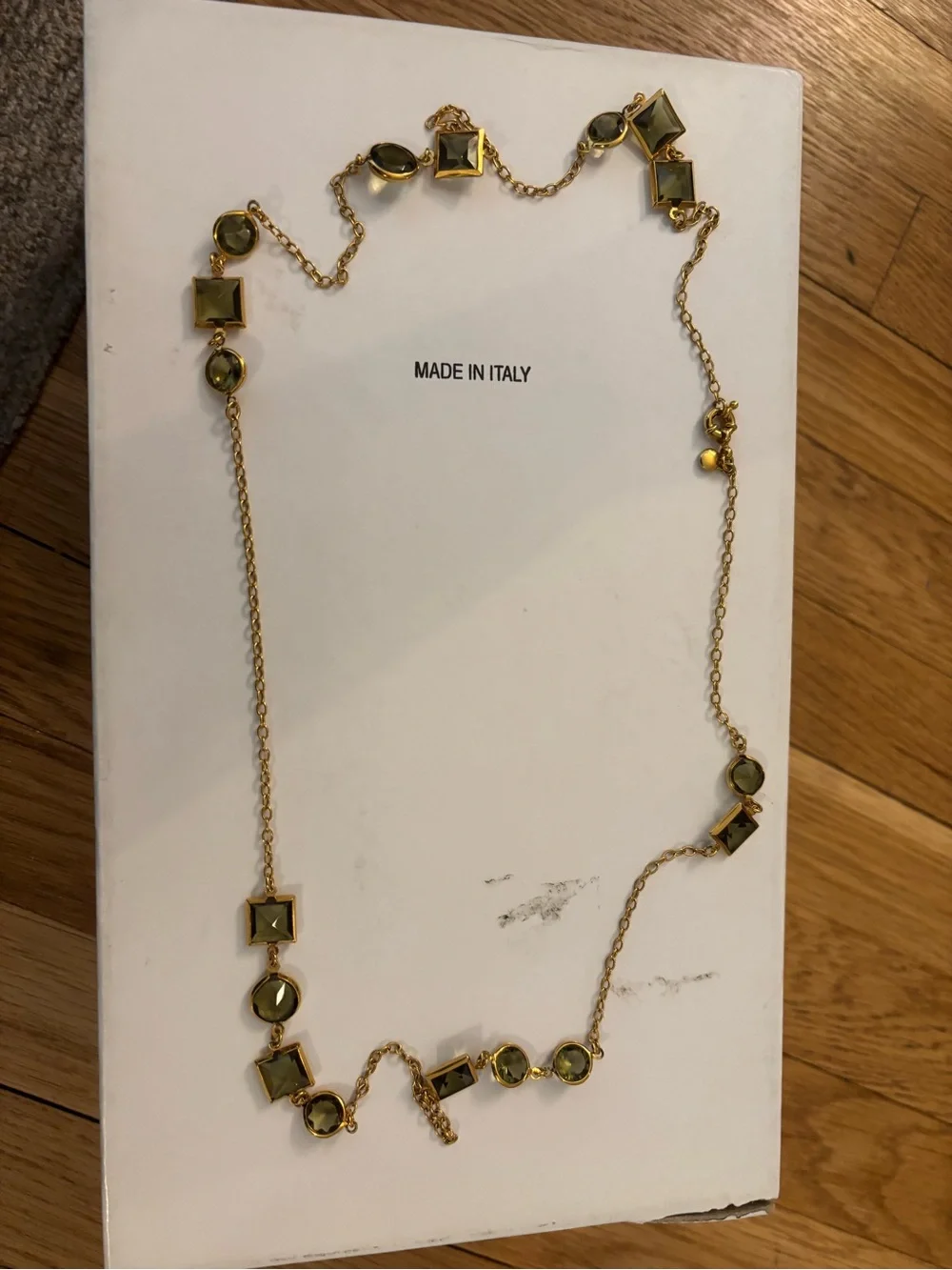 J. Crew Gold-Tone Necklace with Olive Green Crystals